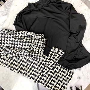 2 Piece Set Black Shirt Houndstooth Print Pants SHEIN Size Large